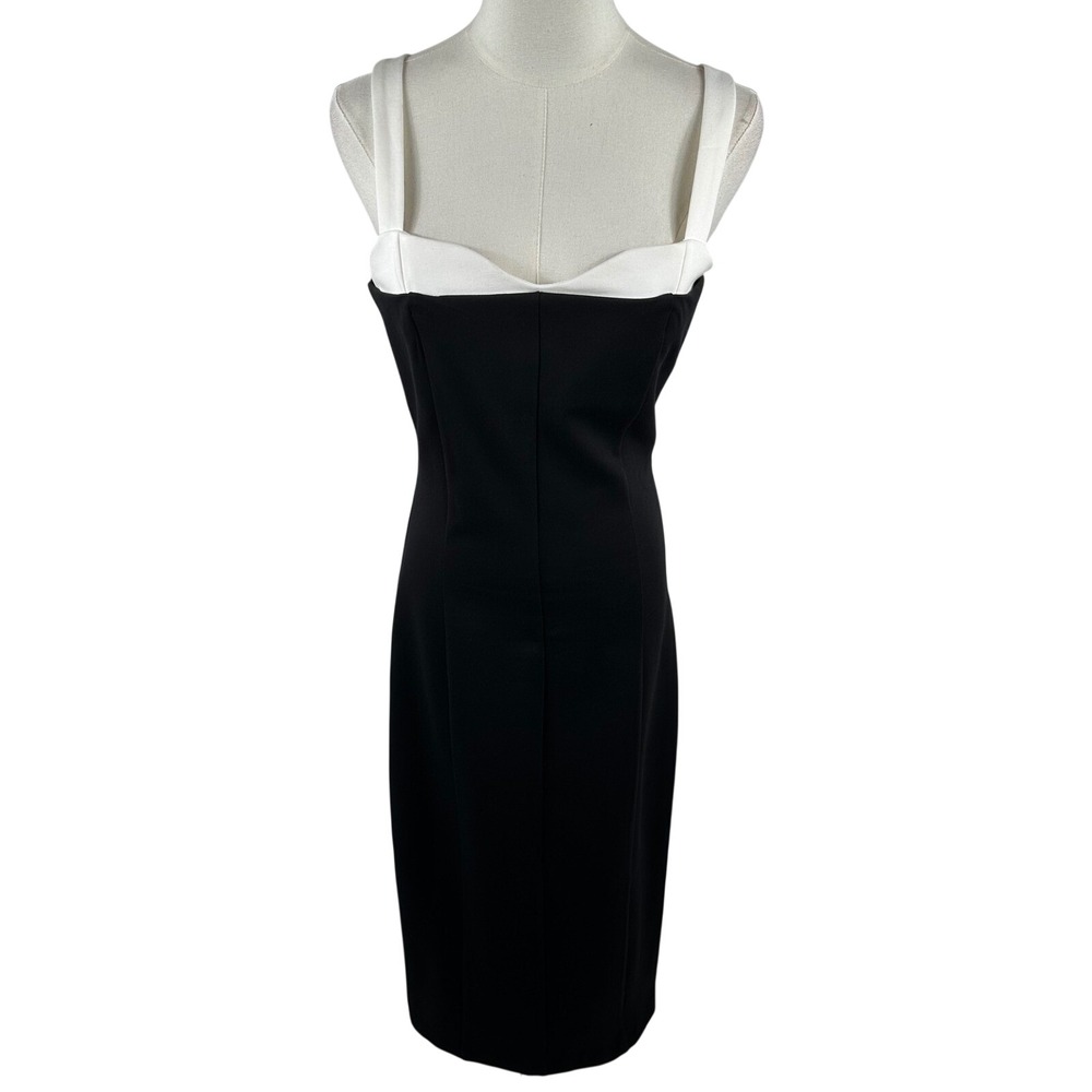 Camila Coelho Midi Dress NWT Women M Black White Bodycon Sweetheart Quiet Luxury